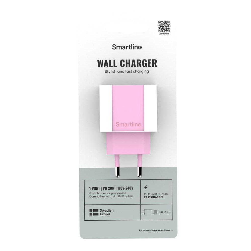 Smartline 20W Vegglader m. 1 x USB-C – Rosa