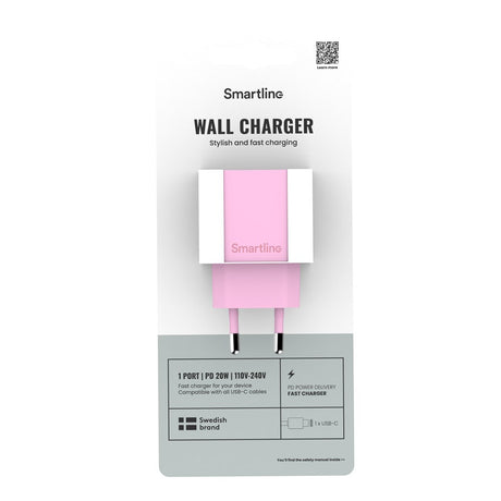 Smartline 20W Vegglader m. 1 x USB-C – Rosa