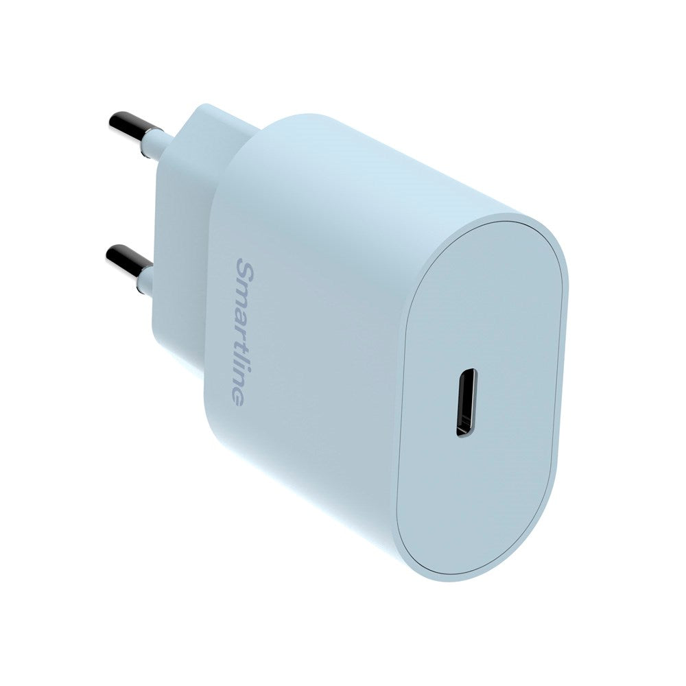 Smartline 20W Vegglader m. 1 x USB-C – Lyseblå