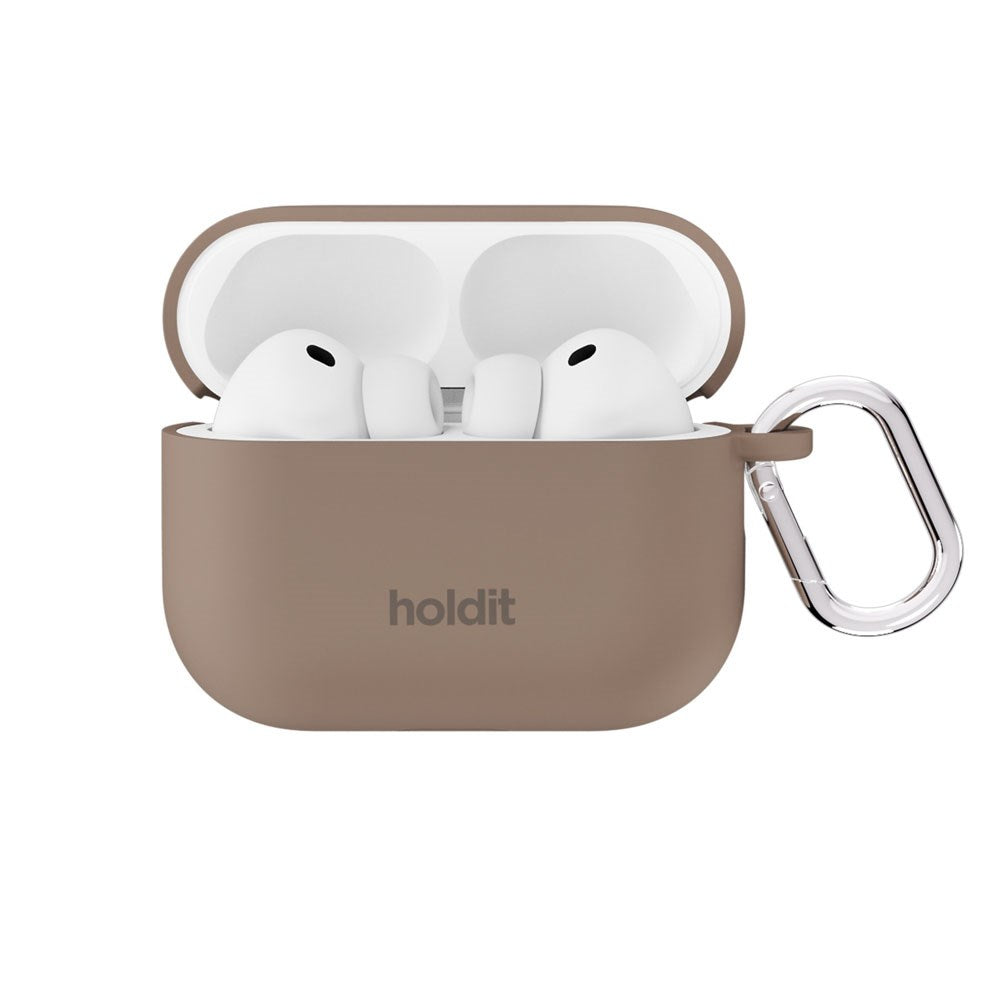 Apple AirPods Pro (3. Gen.) Holdit Silicone Case m. Karabinkrok - Mocha Brown