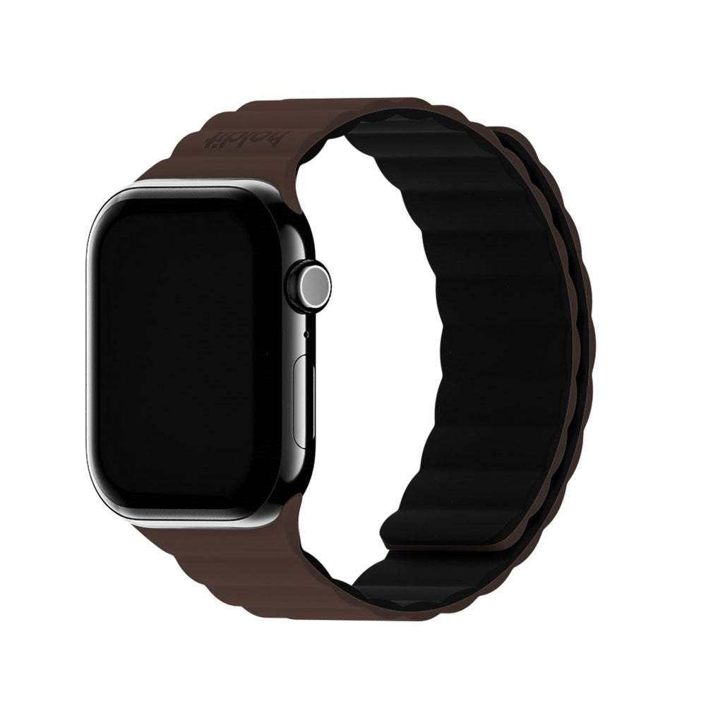 Apple Watch (42/44/SE/45/46/49mm) Holdit Silicone Magnet Rem - Chocolate / Black