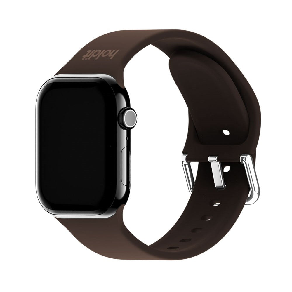 Apple Watch (42/44/SE/45/46/49mm) Holdit Silikon Rem m. Metallspenne - Chocolate