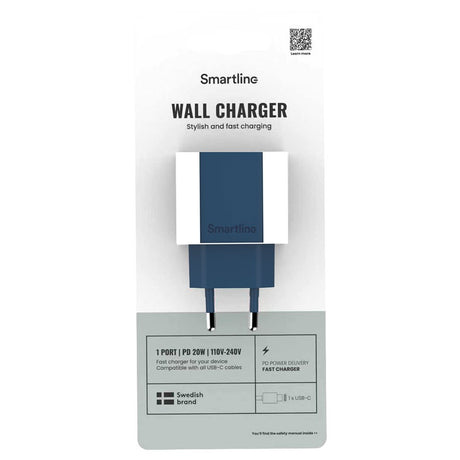 Smartline 20W Vegglader m. 1 x USB-C – Mørkeblå