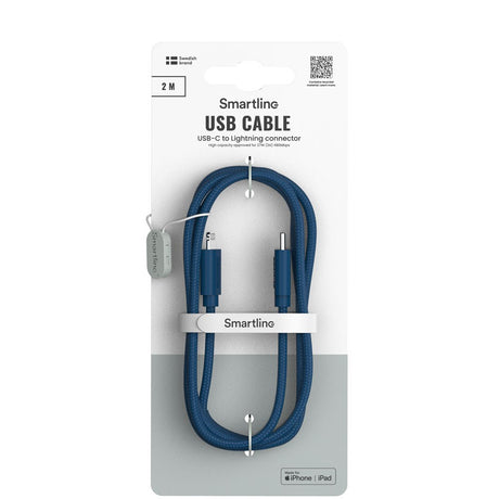 Smartline (3A/27W) USB-C til Lightning Braidy Kabel 2m - Mørkeblå