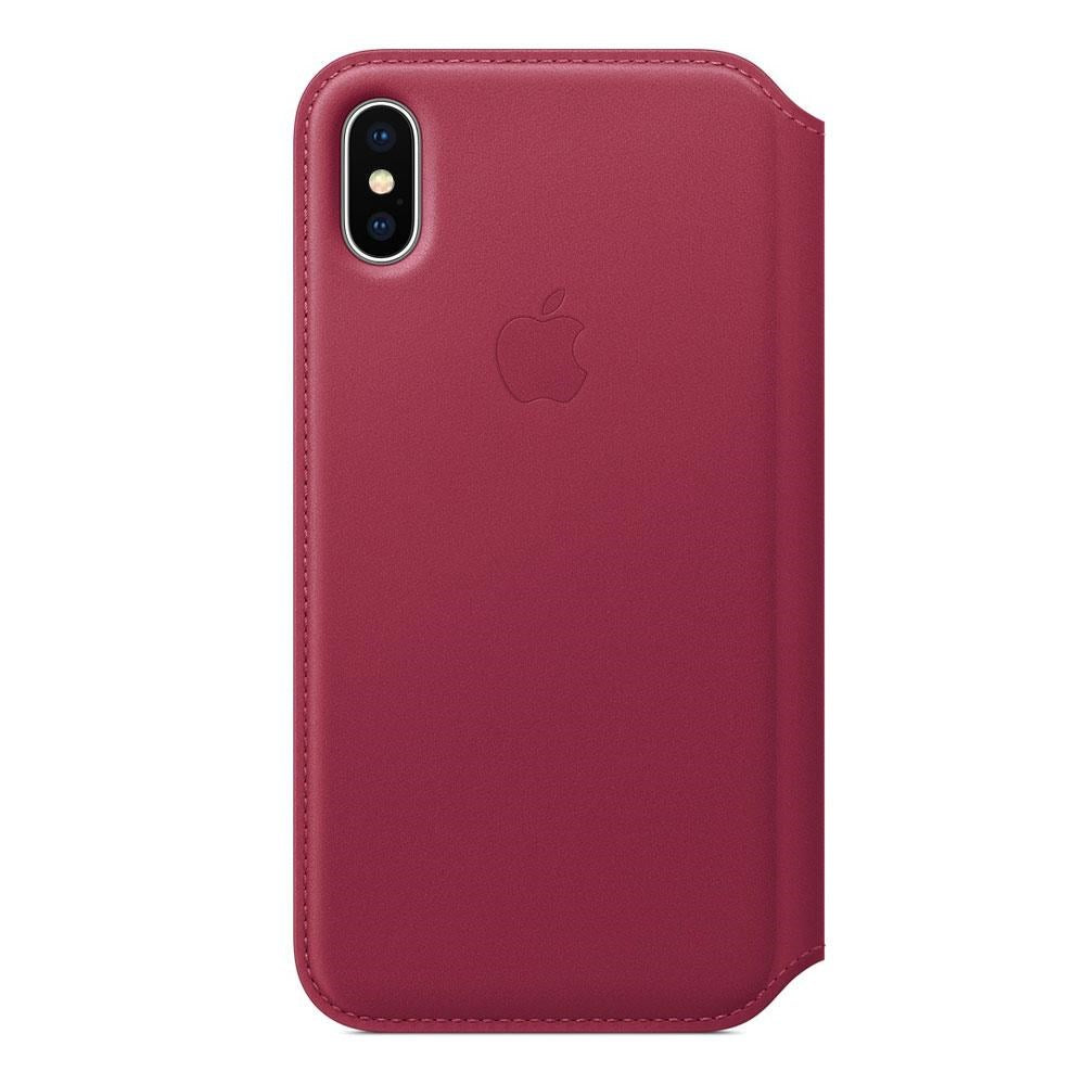 Original Apple iPhone X Leather Folio Flip Deksel Berry (MQRX2ZM/A)