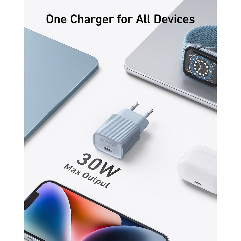 Anker Nano Veggladere 30W med USB-C - Hvit