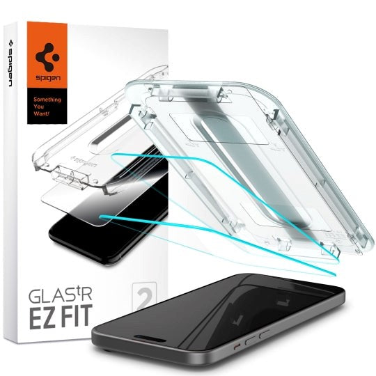 iPhone 15 Spigen EZ Fit Glas.tR Skjermbeskytter 2. Stk - Case Friendly - Gjennomsiktig