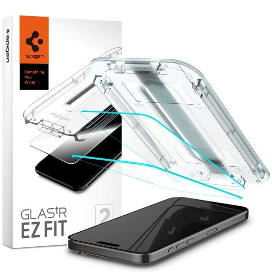 iPhone 15 Pro Max Spigen EZ Fit Glas.tR Skjermbeskytter 2. Stk - Case Friendly - Gjennomsiktig