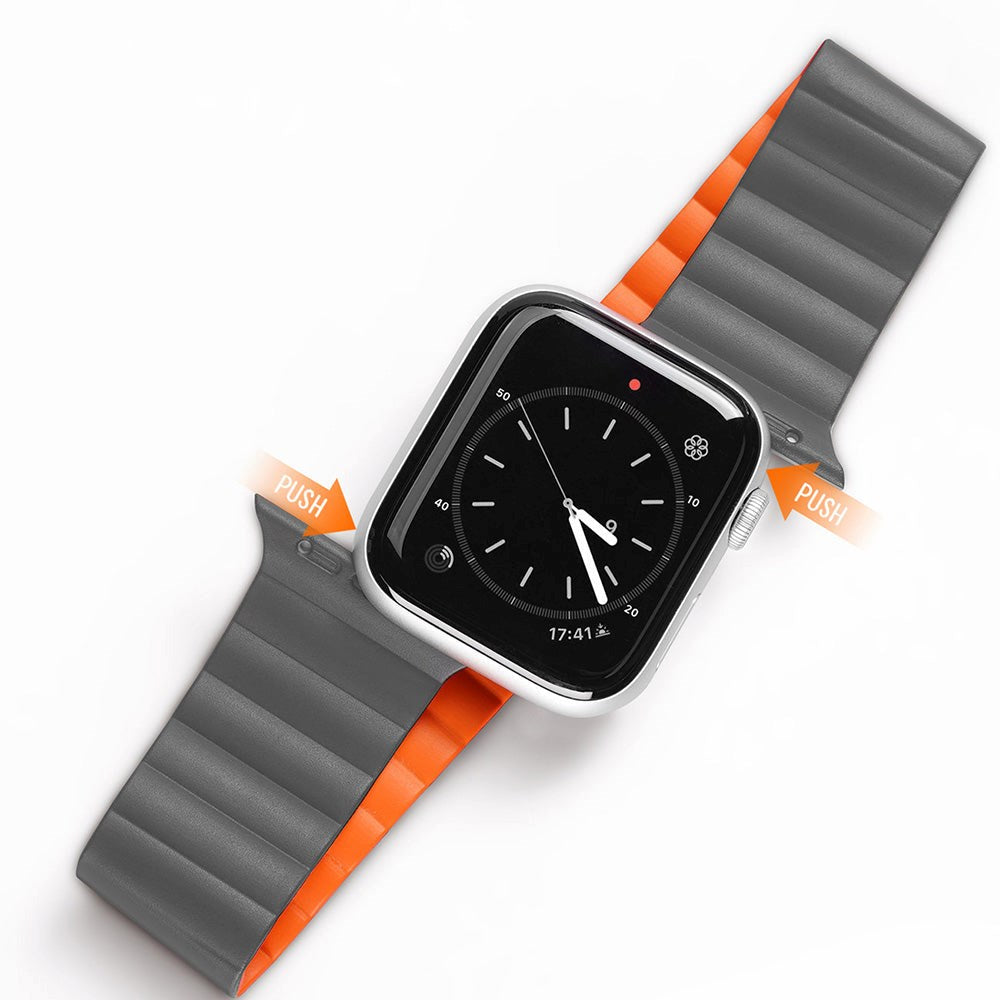 Apple Watch (42/44/SE/45/46/49mm) Dux Ducis Silikon Klokkerem m. Magnetisk Lukking - Grå / Oransje