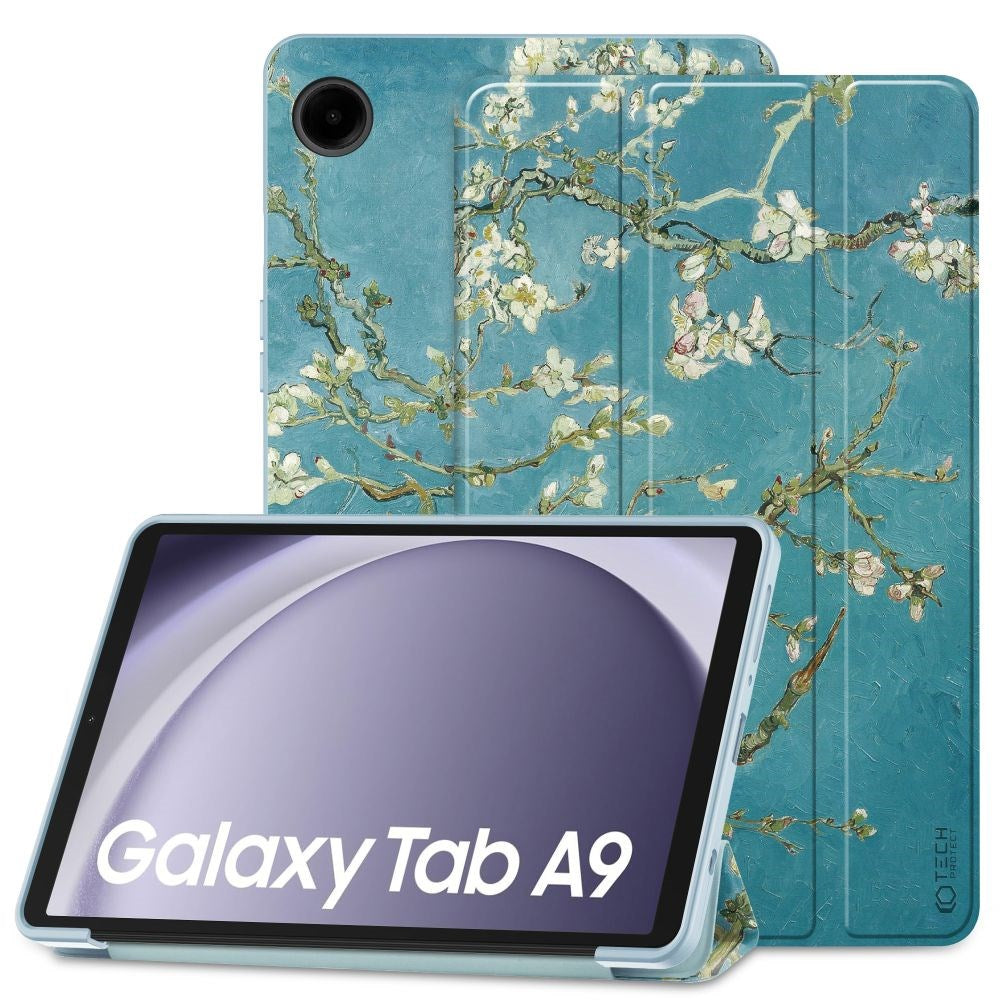 Samsung Galaxy Tab A9 Tech-Protect Smartcase Deksel Tri-fold - Hvite Blomster