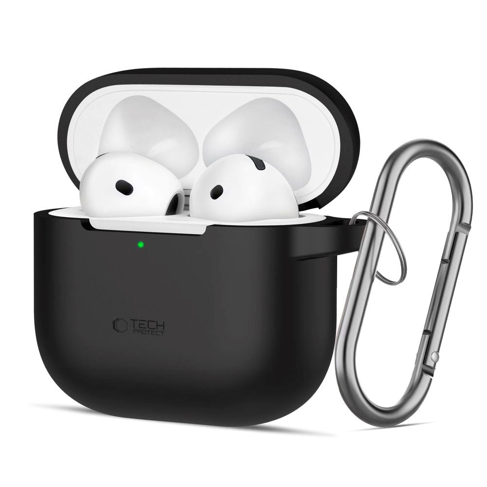 Tech-Protect Apple AirPods 4 Silikon Deksel med Karabinkrok - Svart