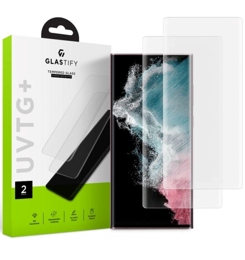 GLASTIFY Samsung Galaxy S22 Ultra Skjermbeskytter med Monteringsset - 2 Pack Case Friendly - Gjennomsiktig