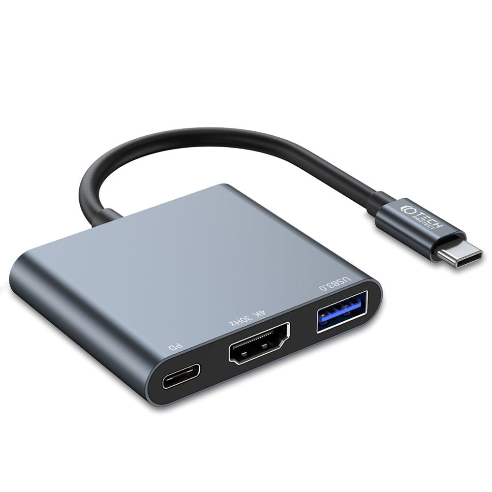 Tech-Protect 3i1 USB-C Multiport V1-hub - USB-A / USB-C / HDMI - Grå