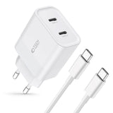 Tech-Protect 20W Vegglader med 2 x USB-C & USB-C-kabel - Hvit