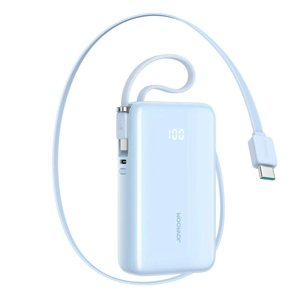 Joyroom JR-PR2 35W PowerBank m. Uttrekkbart USB-C Kabel & Innebygd USB-C Kabel - 10.000 mAh - Lyseblå