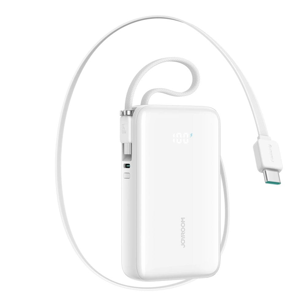 Joyroom JR-PR2 35W PowerBank m. Uttrekkbart USB-C Kabel & Innebygd USB-C Kabel - 10.000 mAh - Hvit