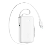Joyroom JR-PR2 35W PowerBank m. Uttrekkbart USB-C Kabel & Innebygd USB-C Kabel - 10.000 mAh - Hvit