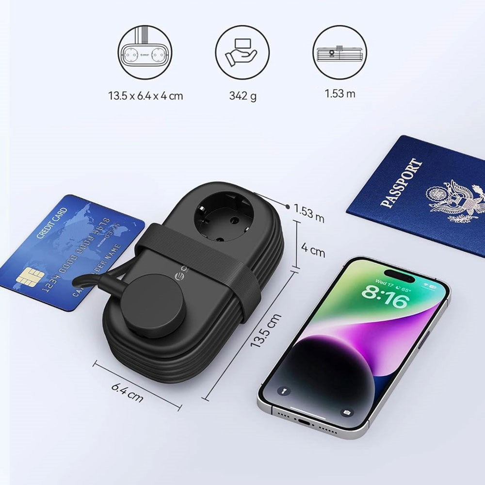 ORICO 20W 5-i-1 Strømskinne med 2 x Schuko 2 x USB-A 1 x USB-C - Svart