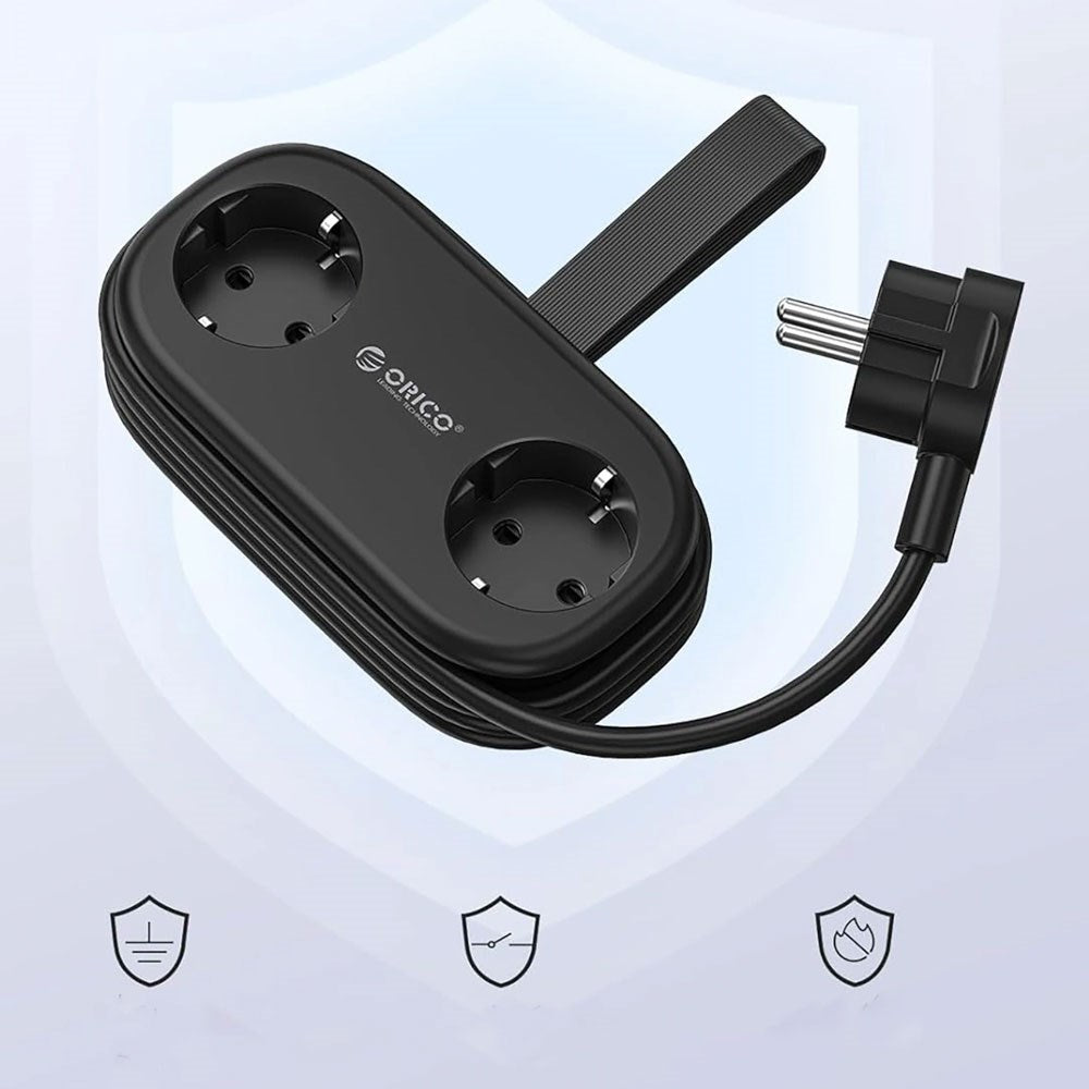 ORICO 20W 5-i-1 Strømskinne med 2 x Schuko 2 x USB-A 1 x USB-C - Svart