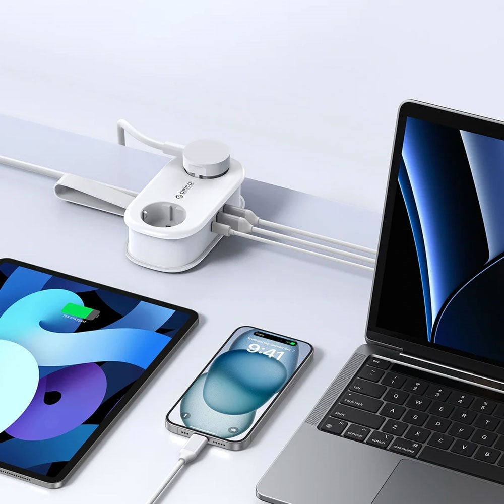 ORICO 20W 5-i-1 Strømskinne med 2 x Schuko 2 x USB-A 1 x USB-C - Hvit