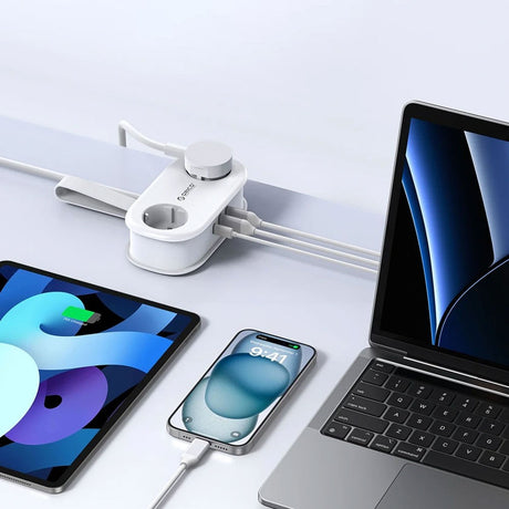 ORICO 20W 5-i-1 Strømskinne med 2 x Schuko 2 x USB-A 1 x USB-C - Hvit
