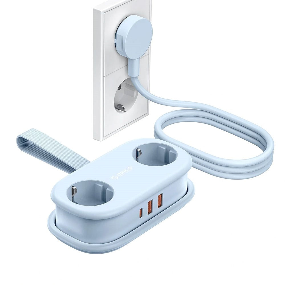 ORICO 20W 5-i-1 Strømskinne med 2 x Schuko 2 x USB-A 1 x USB-C - Blå