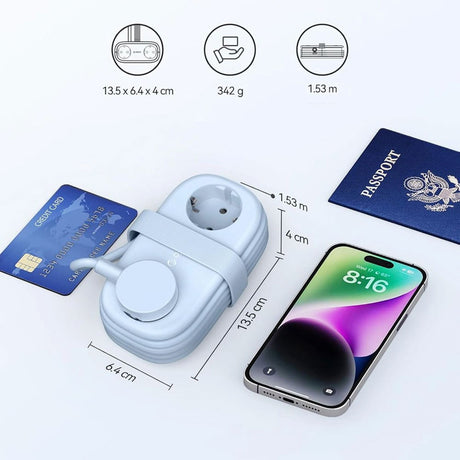 ORICO 20W 5-i-1 Strømskinne med 2 x Schuko 2 x USB-A 1 x USB-C - Blå