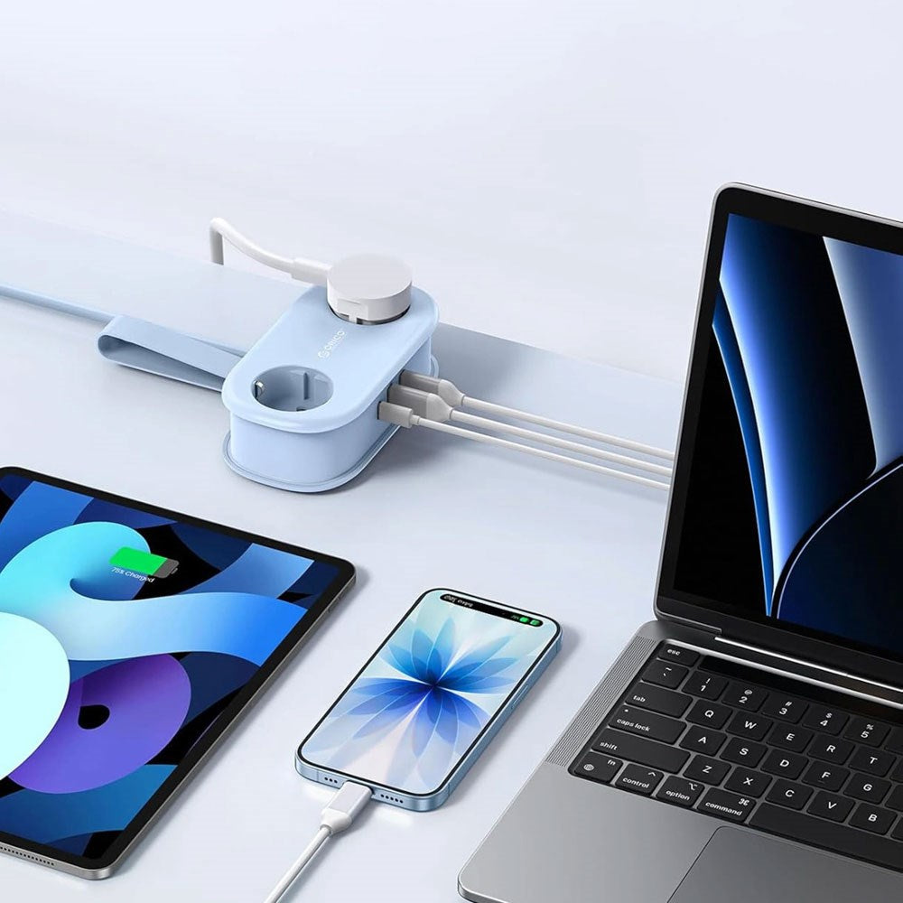 ORICO 20W 5-i-1 Strømskinne med 2 x Schuko 2 x USB-A 1 x USB-C - Blå