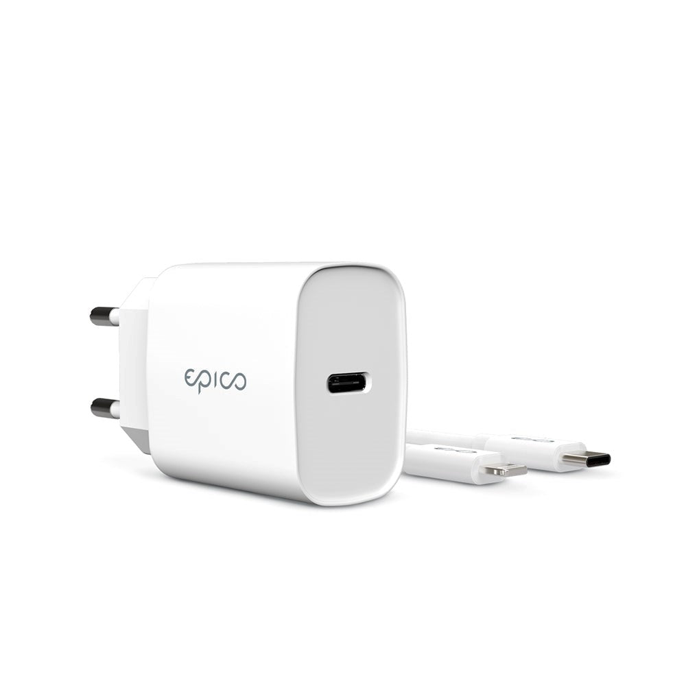 Epico Vegglader PD 20W m. USB-C til Lightning Kabel - Hvit