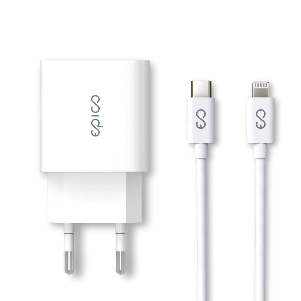 Epico Vegglader PD 20W m. USB-C til Lightning Kabel - Hvit