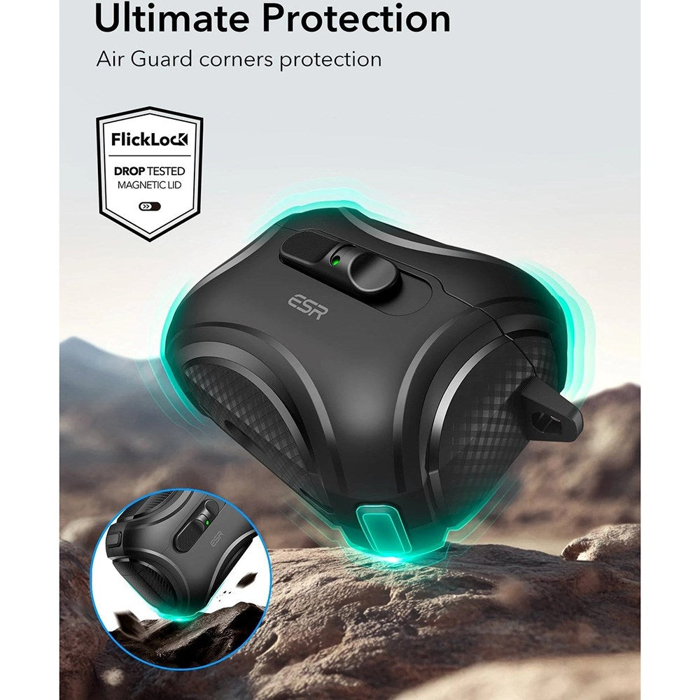 ESR AirPods Pro (3. gen.) Cyber FlickLock Deksel med Karabinkrok – Svart