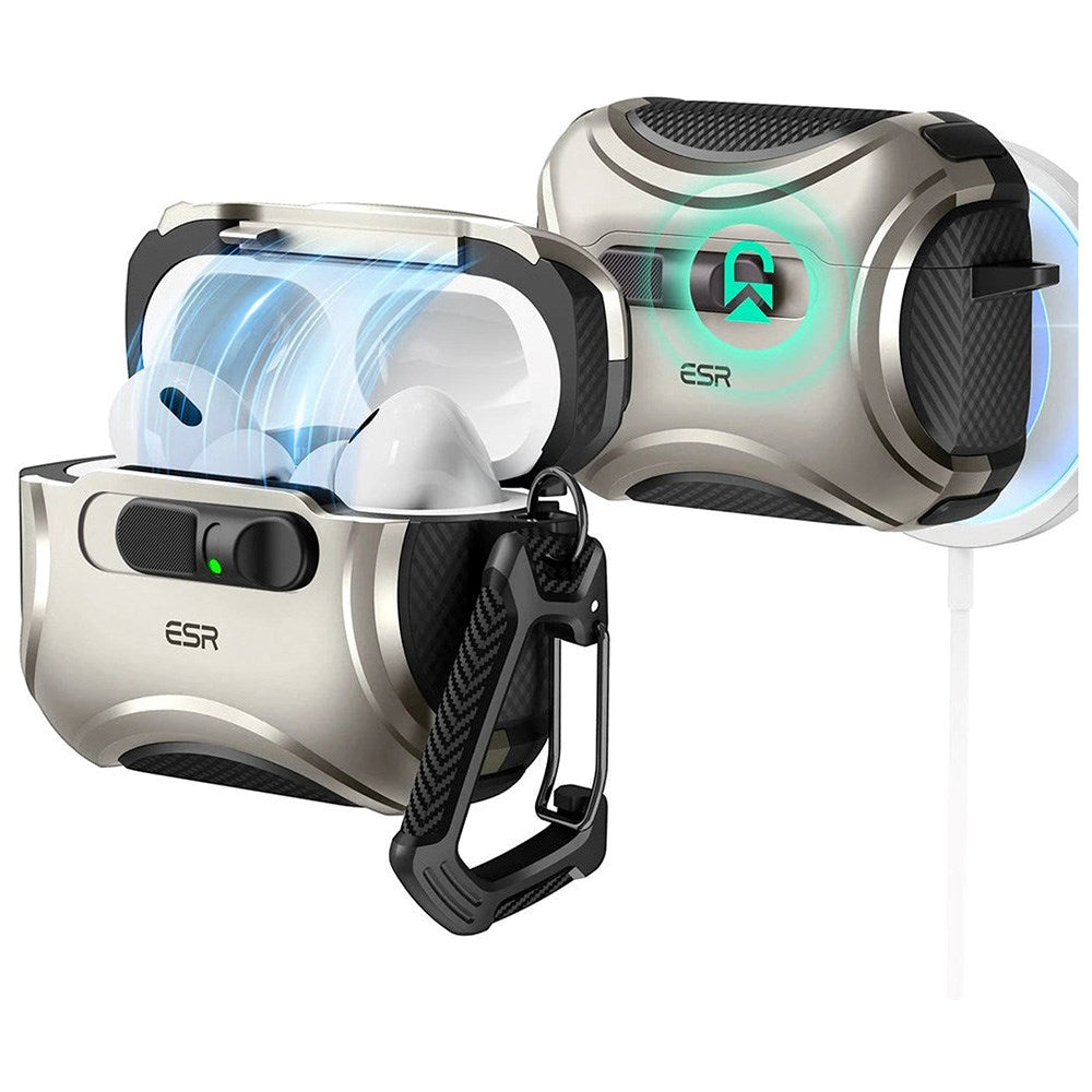 ESR AirPods Pro (3. gen.) Cyber FlickLock Deksel med Karabinkrok – Titan