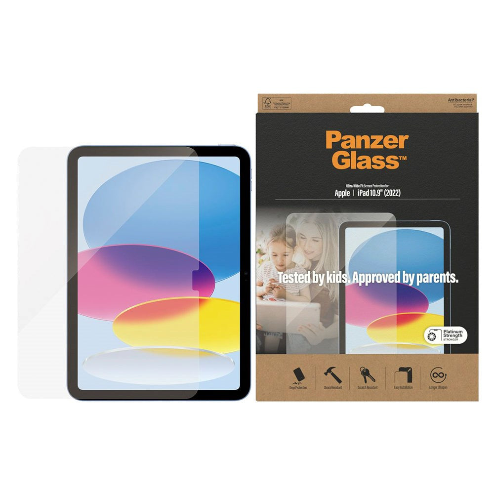 iPad 10.9" (2022) PanzerGlass Skjermbeskyttelse AntiBacterial Ultra-Wide Fit - Platinum Strength - Gjennomsiktig