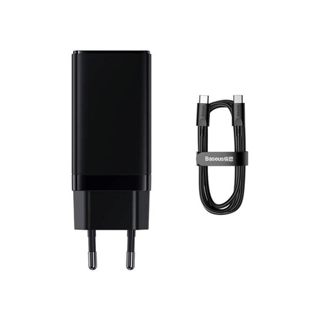 Baseus Vegglader 65W GaN3 Pro 2x USB-C & 1x USB-A - Svart