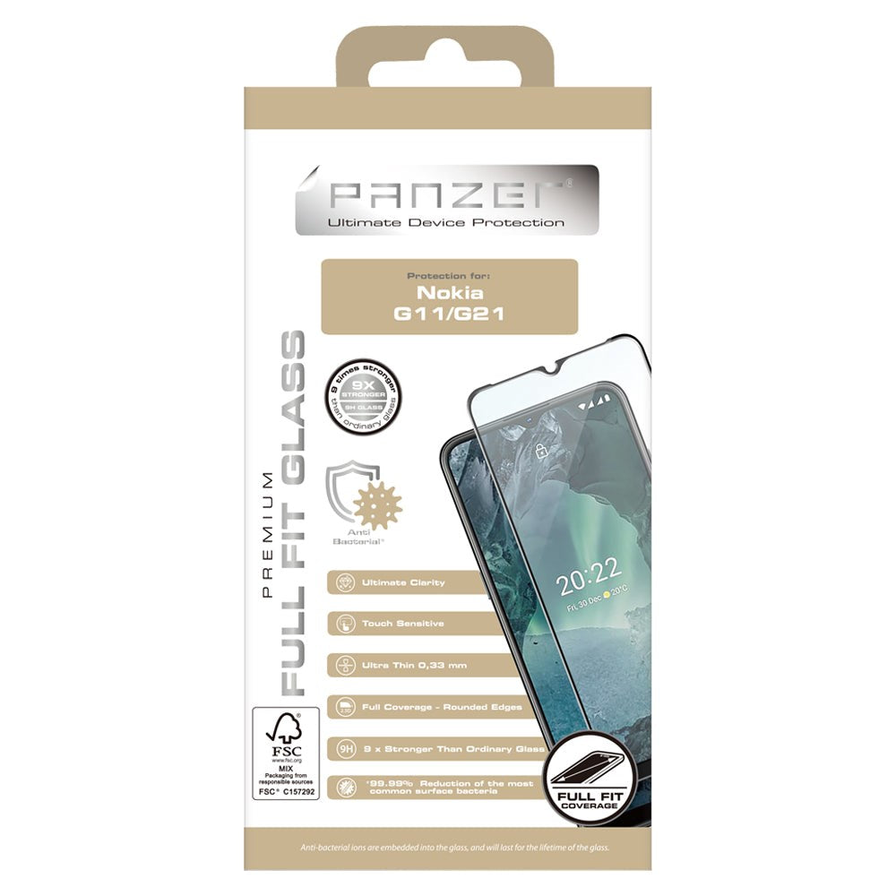 Nokia G21 / G11 PANZER Premium Full-Fit Glass - Herdet Glass - Svart Kant