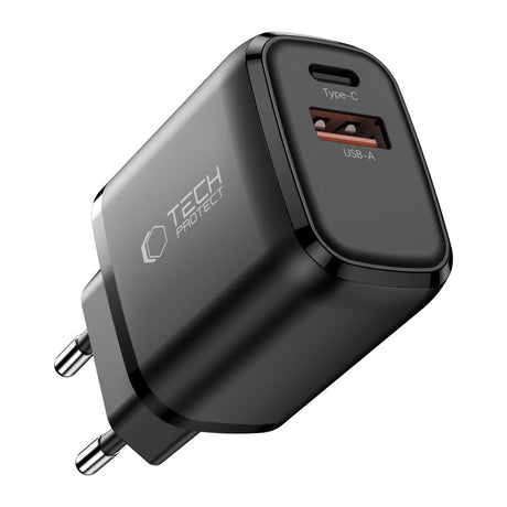 Tech-Protect 65W Vegglader m. 1x USB-C & 1x USB-A - Svart