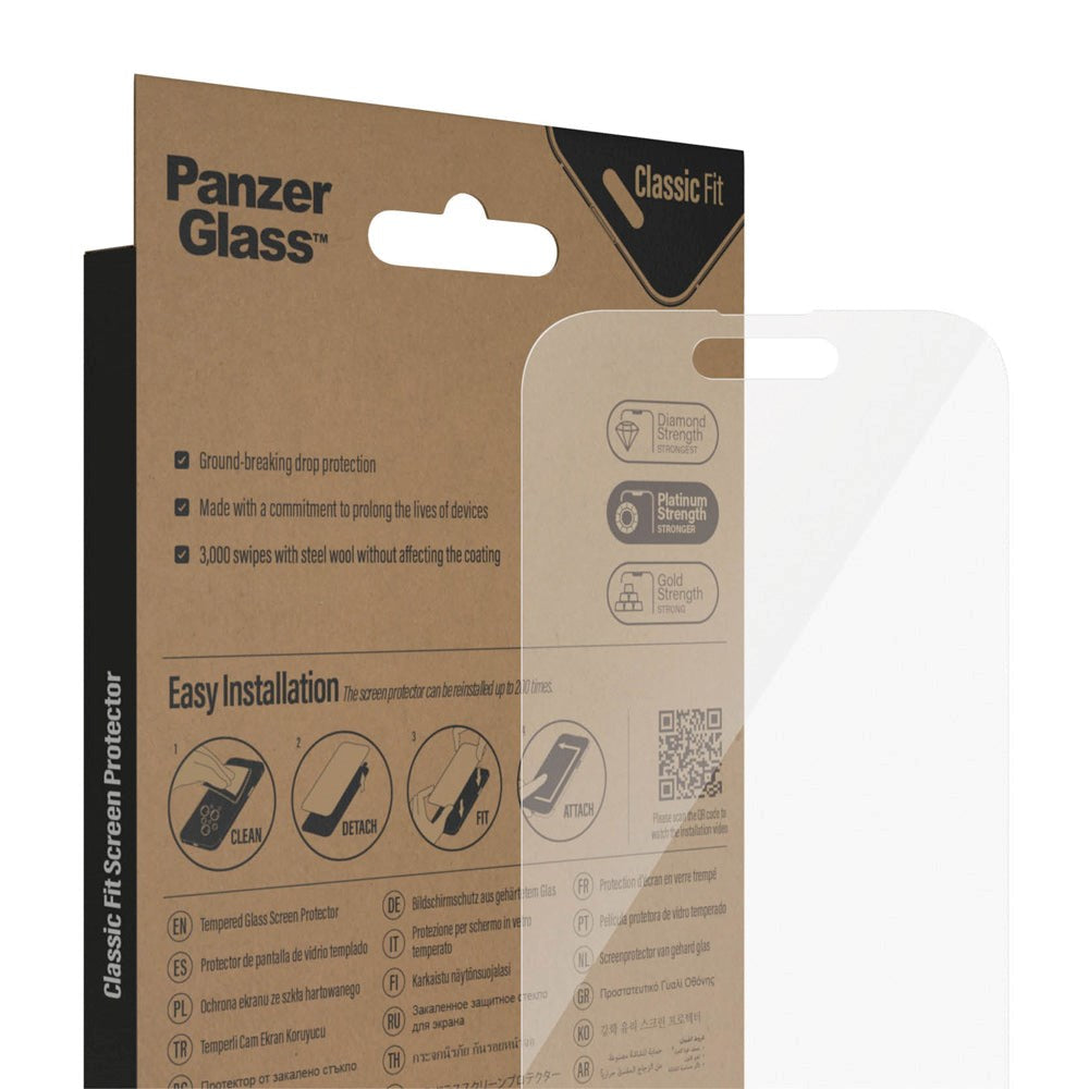 iPhone 14 Pro PanzerGlass AntiBacterial Classic Fit Skjermbeskyttelsesglass - Platinum Strength - Gjennomsiktig