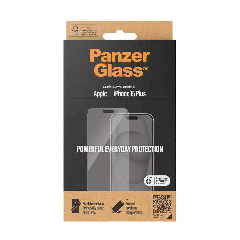 iPhone 15 Plus PanzerGlass Classic Fit Skjermbeskyttelse - Platinum Strength - Gjennomsiktig