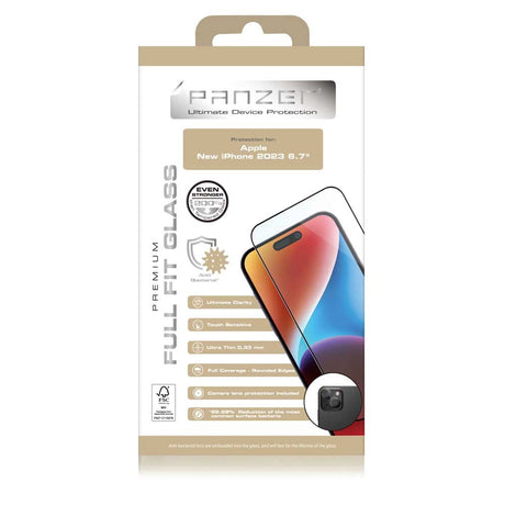 iPhone 15 Plus PANZER Premium Full-Fit Glass - Herdet Glass - Svart Kant