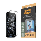 iPhone 16 PanzerGlass Ultra Wide Fit Skjermbeskyttelse m. EasyAligner - Aluminum Frame - Diamond Strength - Gjennomsiktig / Svart Kant