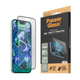 iPhone 16 Plus PanzerGlass Ultra Wide Fit Skjermbeskyttelse m. EasyAligner - Anti-Reflective - Diamond Strength - Gjennomsiktig / Svart Kant