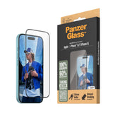 iPhone 16 PanzerGlass Ultra Wide Fit Skjermbeskyttelse m. EasyAligner - Diamond Strength - Gjennomsiktig / Svart Kant