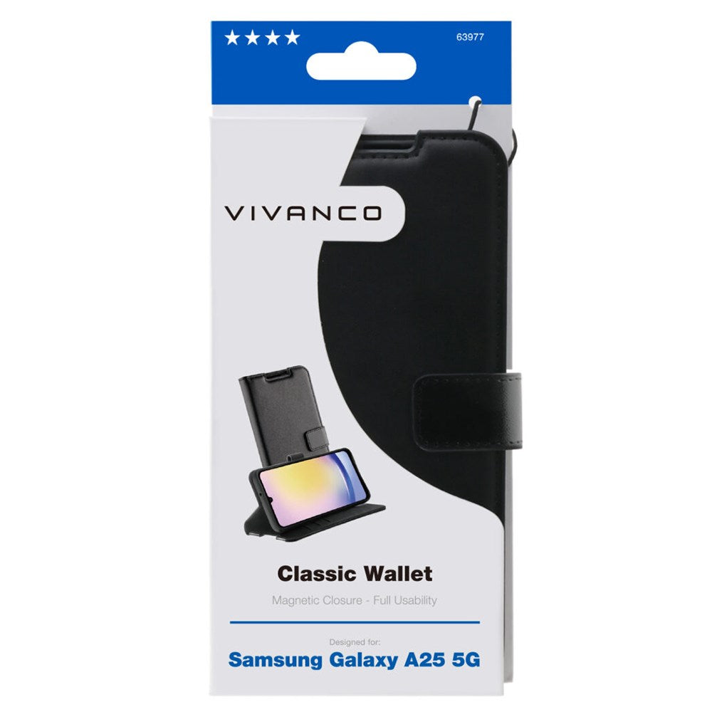 Samsung Galaxy A25 (5G) Vivanco Classic Wallet Kunstskinn Flipdeksel med Lommebok - Svart