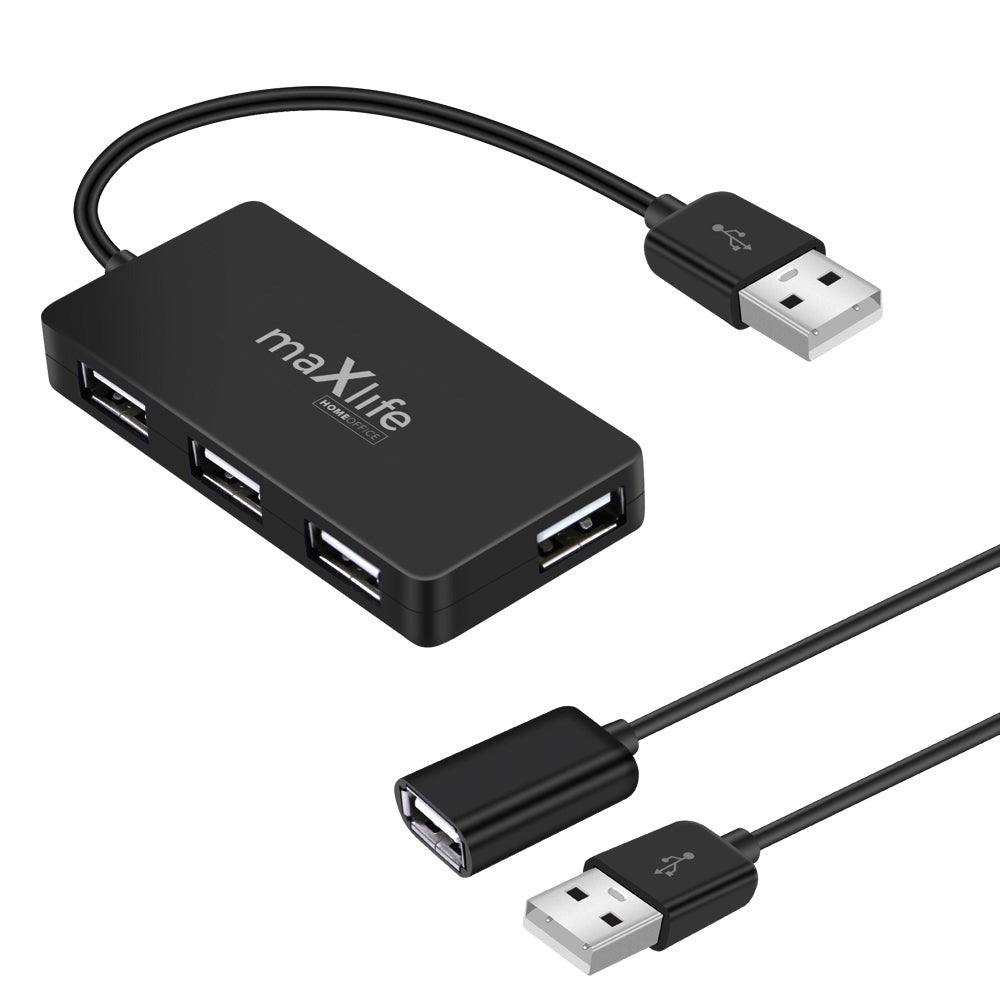 MaxLife 4-i-1 USB-A Multiport Adapter m. 4 x USB-A - Svart