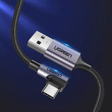 Ugreen 18W Vinklet USB-A til USB-C Kabel - 2 Meter - Svart