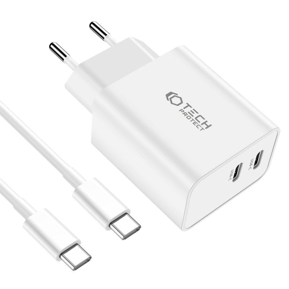 Tech-Protect Network 35W Vegglader med 2 x USB-C & USB-C-Kabel - Hvit