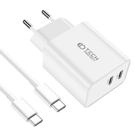 Tech-Protect Network 35W Vegglader med 2 x USB-C & USB-C-Kabel - Hvit