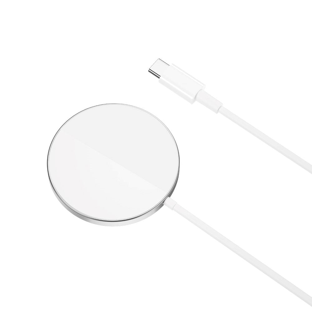 XO CX011 Magnetisk Trådløs Lader 15W - MagSafe Kompatibel - Sølv / Hvit