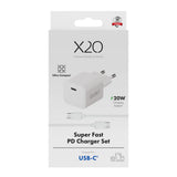 X2O 20W Vegglader m. 1x USB-C & 1x USB-C Kabel – 1.2m – Hvit