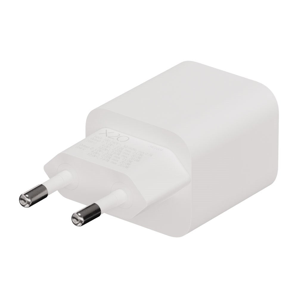 X2O 20W Vegglader m. 1x USB-A & 1x USB-C - Hvit